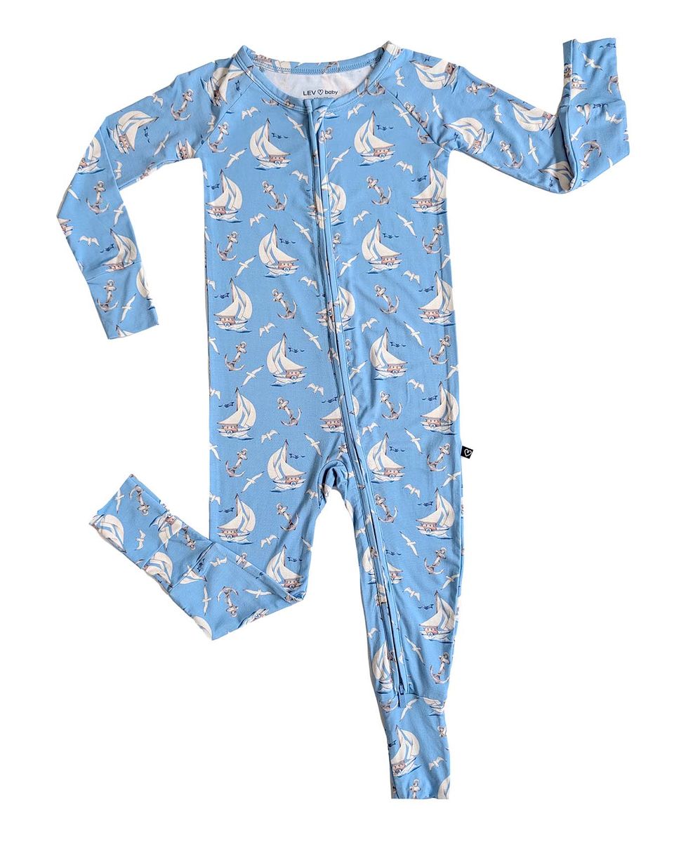 Robert Convertible Romper by Lev Baby in soft bamboo, featuring dual zippers and convertible footie design