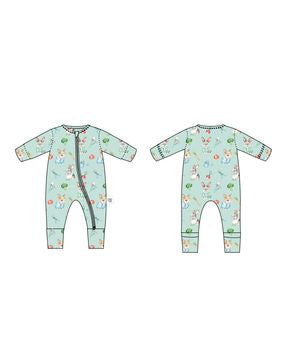 Michael Convertible Romper in bamboo by Lev Baby, featuring dual zippers and convertible footie styling