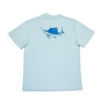 Light blue Sailfish Graphic Performance Tee with UPF 50+ protection by Saltwater Boys