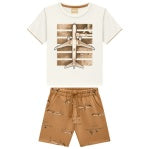 Off-white two-piece short set with planes motif by Milon