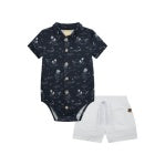 Navy blue two-piece short set by Milon in refined design