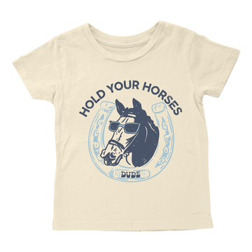 Hold Your Horses tee in neutral tone by Tiny Whales, elevated design