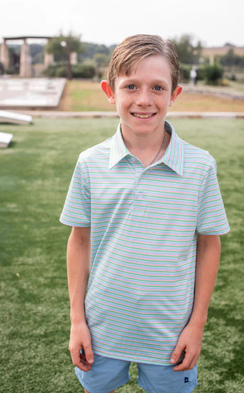 Sherbet Stripe Polo SS Shirt-Blue Quail