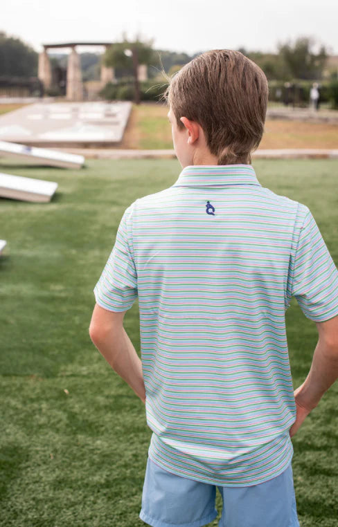 Sherbet Stripe Polo SS Shirt-Blue Quail
