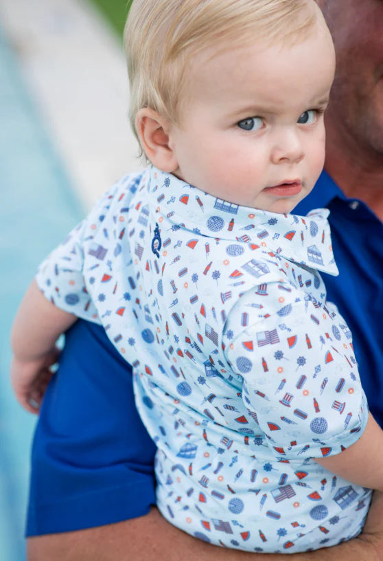 Stars & Stripes Polo SS Romper-Blue Quail