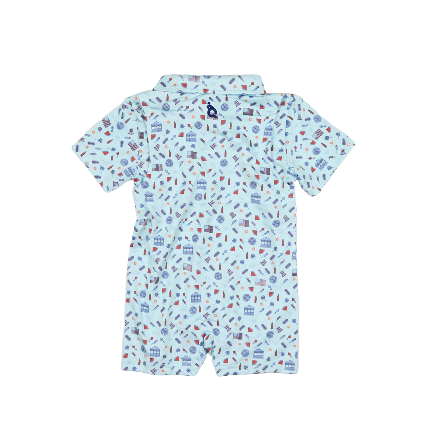 Stars & Stripes Polo SS Romper-Blue Quail