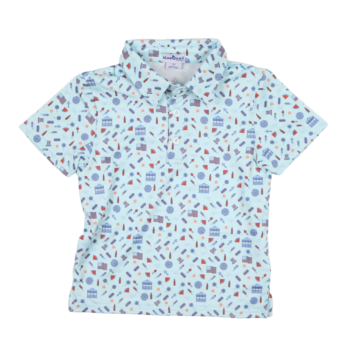 Stars & Stripes short-sleeved polo in Blue Quail, performance mesh construction with UPF protection
