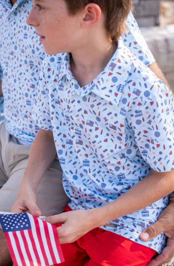 Stars & Stripes Polo SS Shirt-Blue Quail