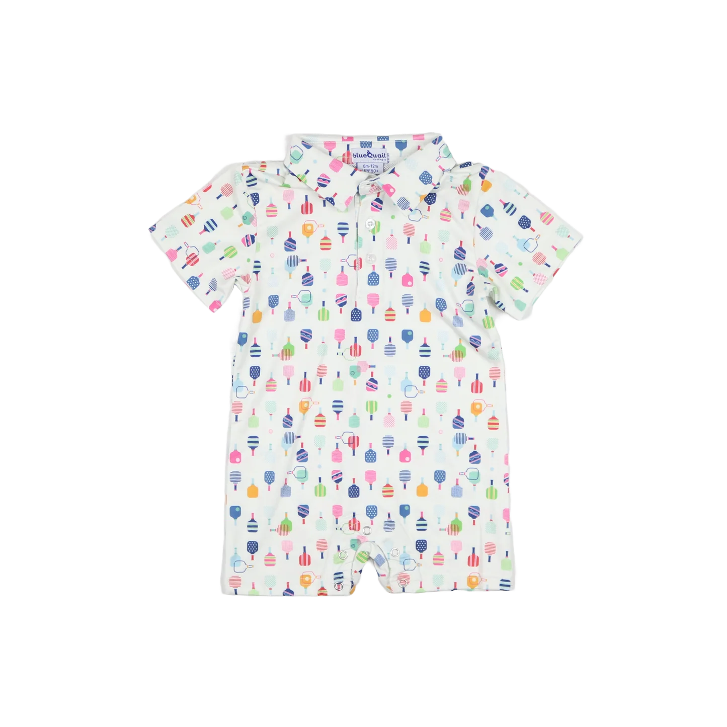 Blue Quail Pickleball Polo short-sleeve romper in refined blue, featuring mesh venting and tailored polo silhouette