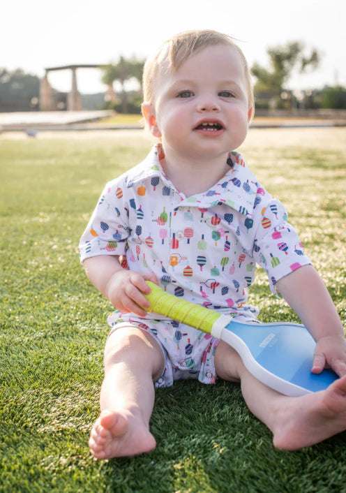 Pickleball Polo SS Romper-Blue Quail