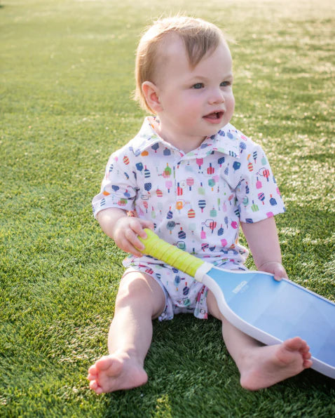 Pickleball Polo SS Romper-Blue Quail