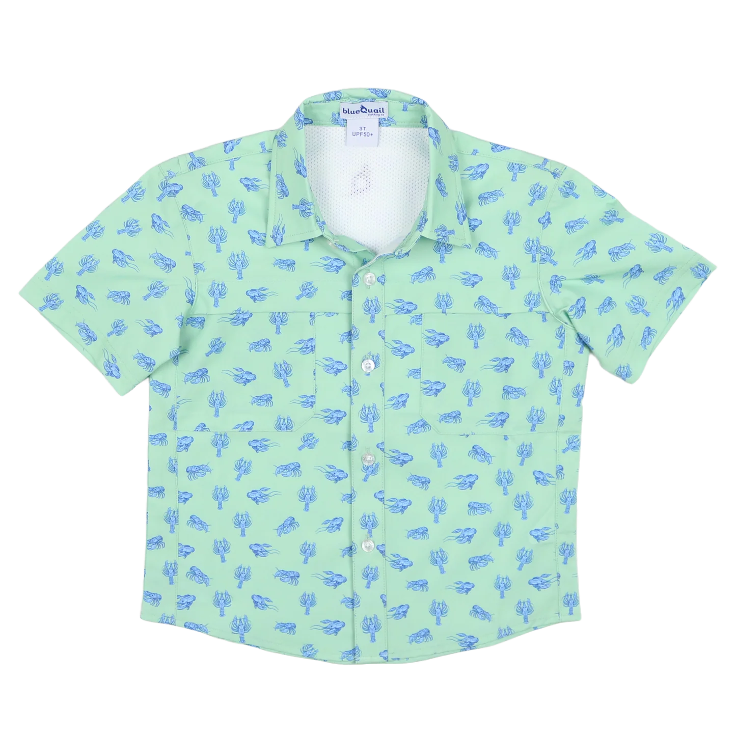 Blue Quail Mudbugs short-sleeve polo shirt in blue quail colorway, front view
