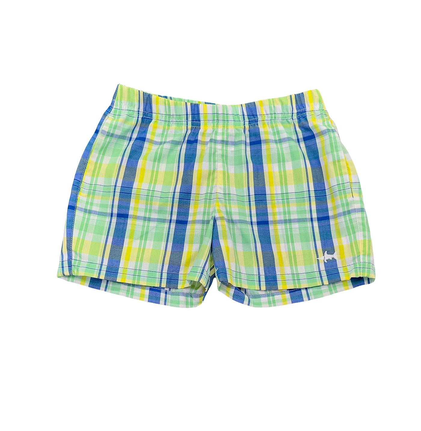 Naples Short in Garden Plaid by Saltwater Boy, relaxed elastic waist with marlin embroidery