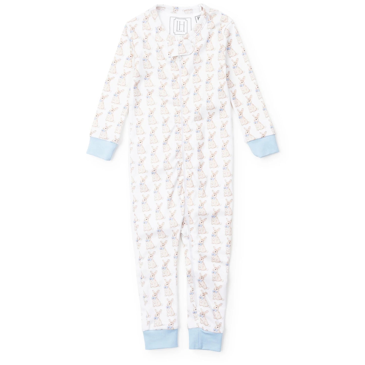 Parker Pima Cotton Zipper Pajama in Easter Bunnies Blue by Lila & Hayes