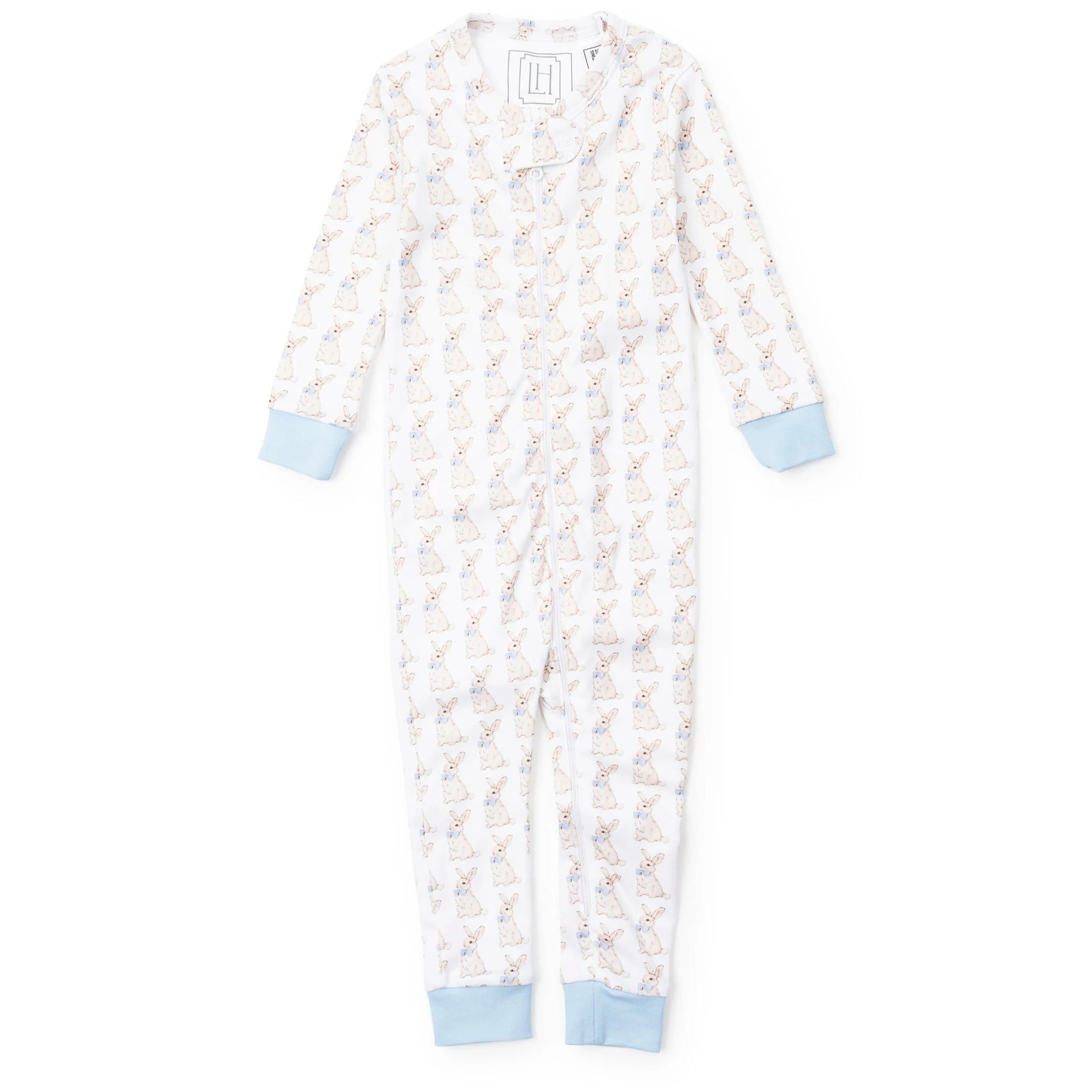Parker Pima Cotton Zipper Pajama in Easter Bunnies Blue by Lila & Hayes