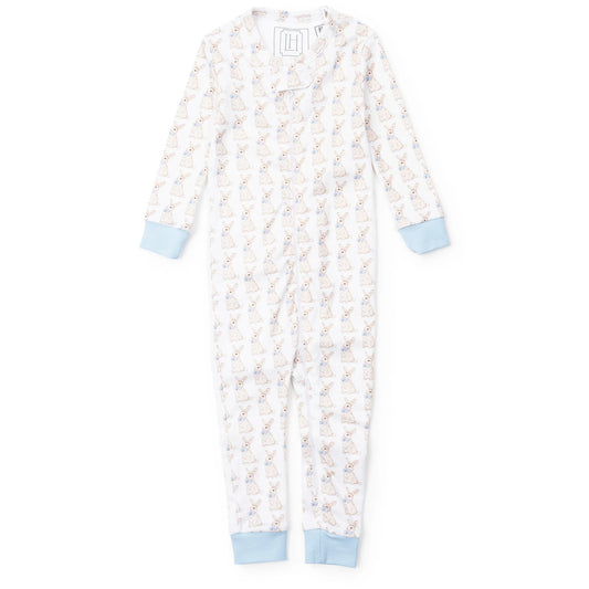 Parker Pima Cotton Zipper Pajama in Easter Bunnies Blue by Lila & Hayes