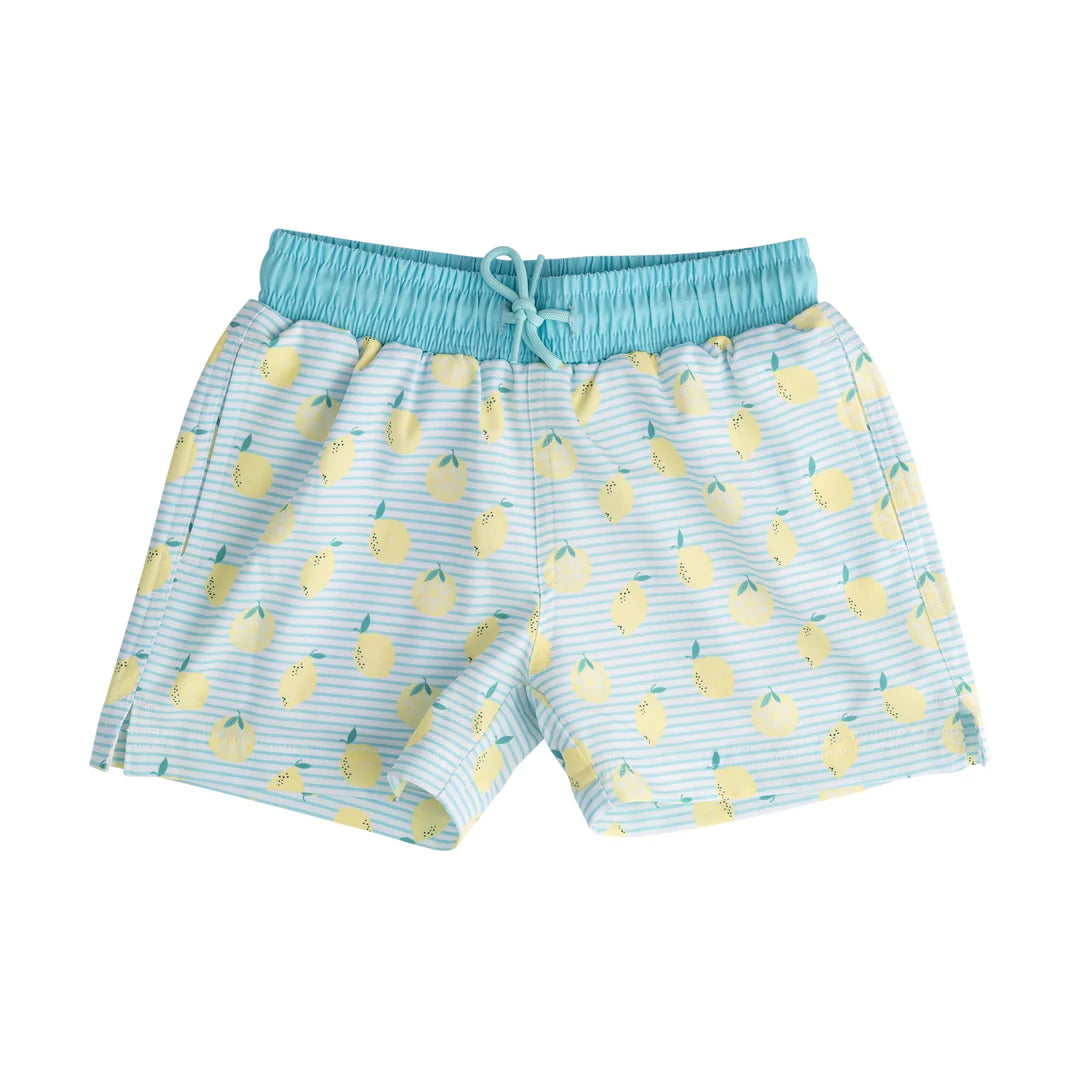 PRODOH Boogie Board Swim Trunks in lemon stripe print with compression liner and side slits