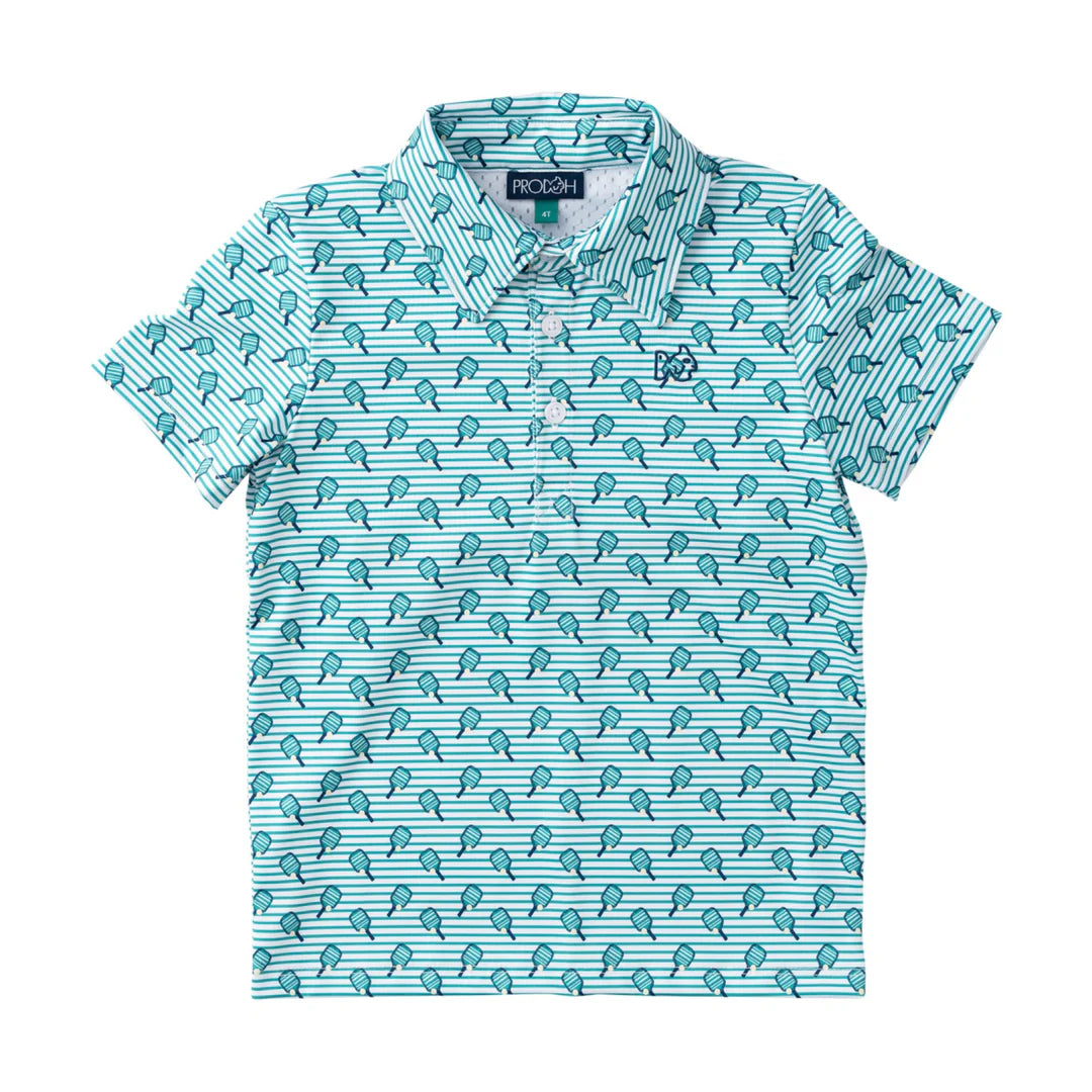 Marine green short-sleeve pro performance polo with embroidered logo and mesh back panel