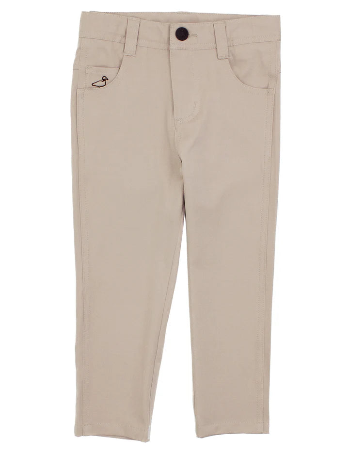 Fairway Pant in Khaki by Properly Tied with stretch waistband and five-pocket design