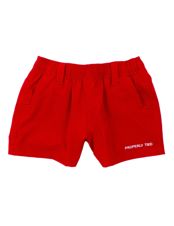 Red Pintail Shorts by Properly Tied, performance polyester-spandex blend with compression liner