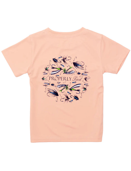 Melon short-sleeve performance tee with hand-drawn graphic and duck logo by Properly Tied