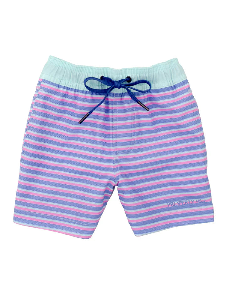 Riviera Swim Trunk by Properly Tied in bold pattern with drawstring waist and compression liner