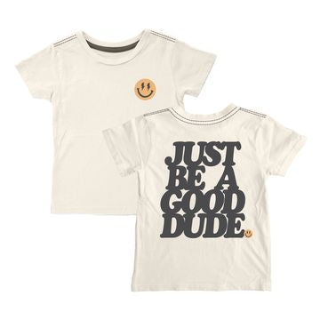 Good Dude Tee in Natural by Tiny Whales, crew neck cotton jersey tee