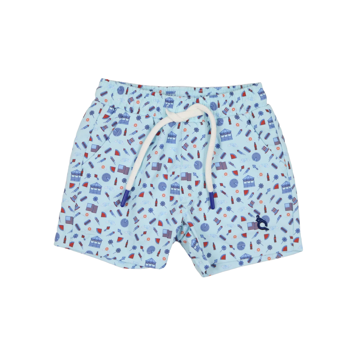 Blue Quail Stars & Stripes swim trunk in blue, UPF 50+ quick-dry fabric with boxer brief liner