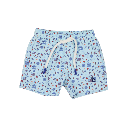 Stars & Stripes Swim Trunk-Blue Quail