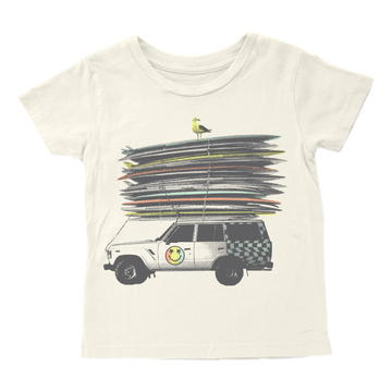 Let's Go Surf short-sleeve cotton tee in crew neck style by Tiny Whales