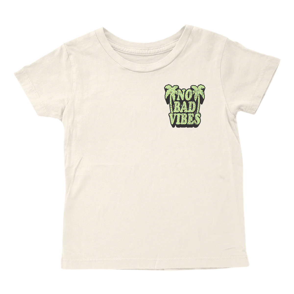 No Bad Vibes short-sleeve crew neck tee by Tiny Whales in 100% cotton