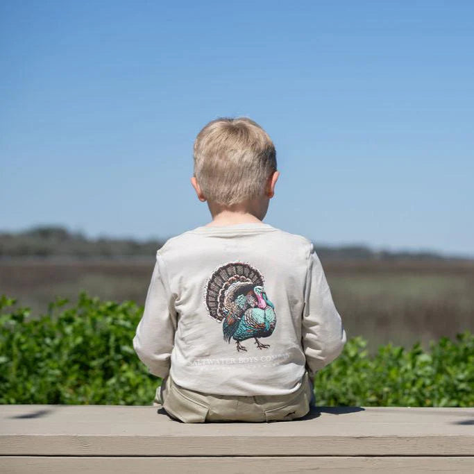 Colorful Turkey Long Sleeve Tee in Peruvian cotton with front marlin logo pocket