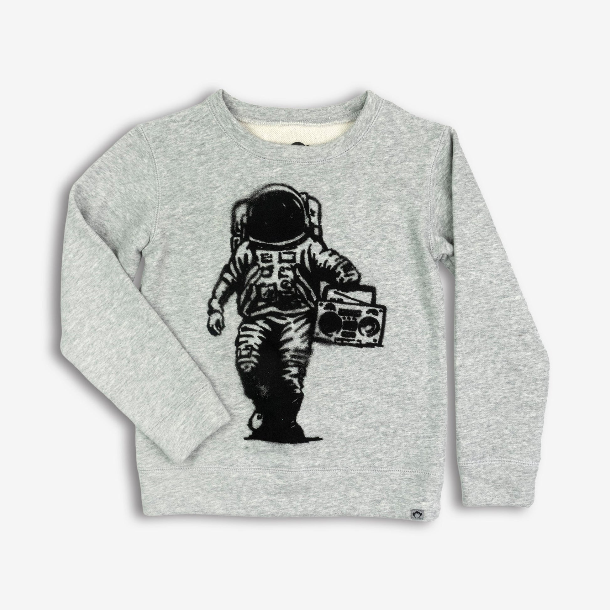 Cosmic DJ Crewneck Sweater in Lunar Grey by Appaman, featuring astronaut graphic