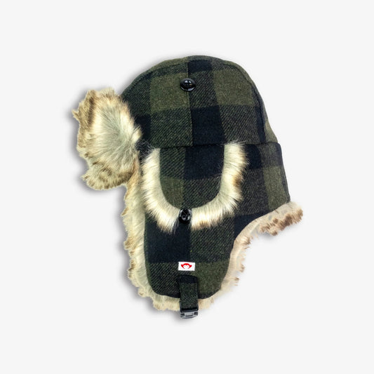 Olive plaid trapper hat with structured ear flaps by Appaman, winter hat for boys.