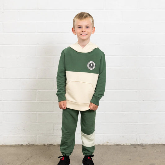 Forest and Stone Trailblazer Sweatpants by Tiny Whales, understated boys' essentials