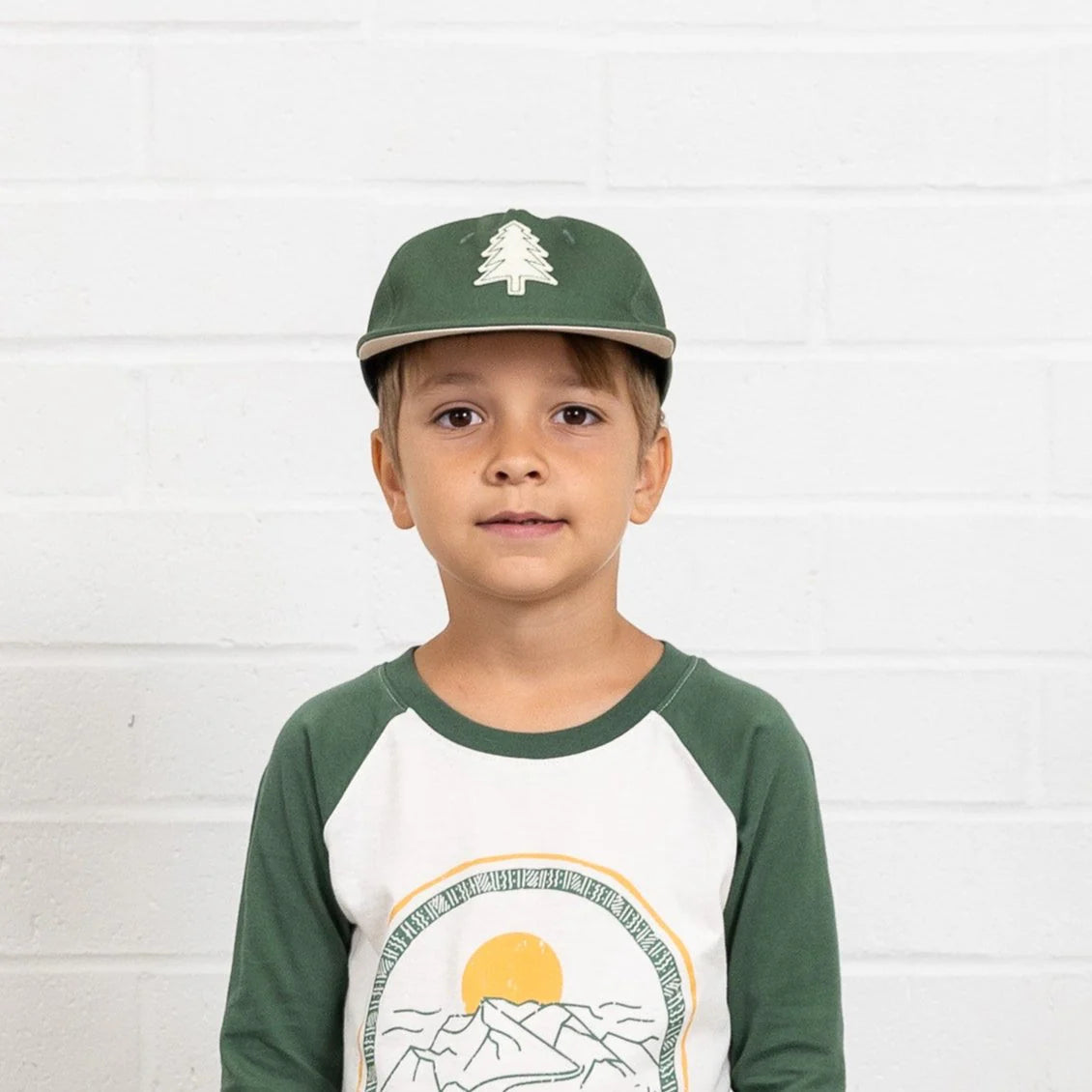 Forest green structured snapback hat with embroidered felt patch by Tiny Whales