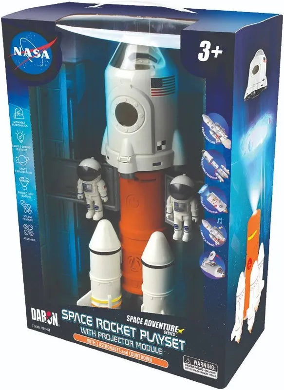 Daron Space Rocket Playset featuring rocket structure, projector module, and astronaut character slides
