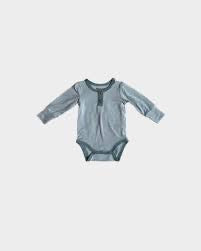 Baby blue long-sleeved henley bodysuit by Baby Sprouts, bamboo-cotton blend
