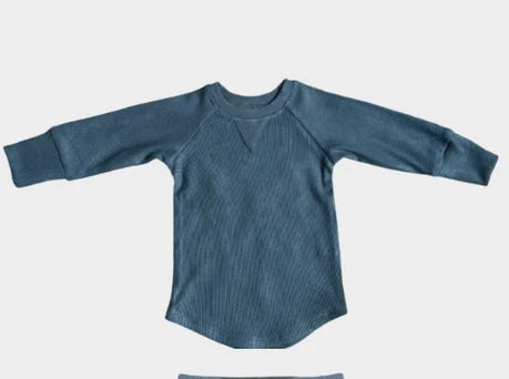 Baby Sprouts Ribbed Top in Teal, fitted longsleeve in bamboo-cotton blend