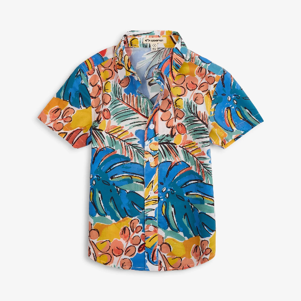 Appaman Artist Flora Day Party Shirt with vibrant hand-painted tropical print, 100% cotton button-up