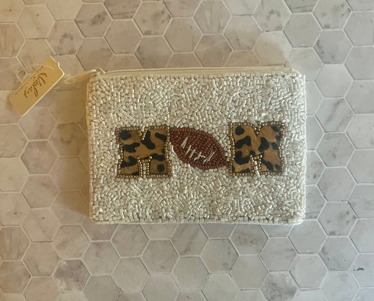 Beaded coin purse by Viola with Mom and football design, refined children's accessory