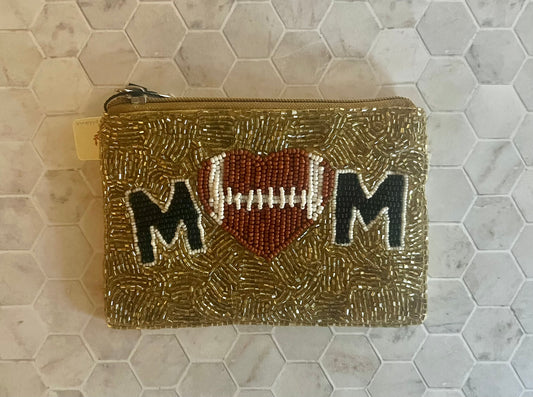Gold beaded coin purse with heart football design, charming accessory for children