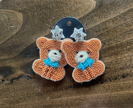 Boy Bear Beaded Earrings