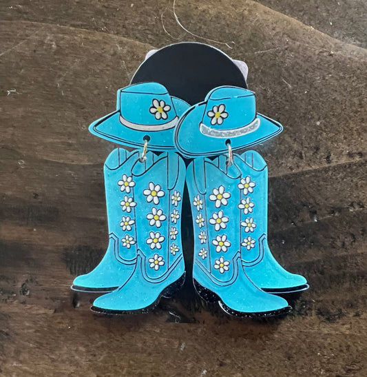 Viola Acrylic Blue Boots and Hats Earrings