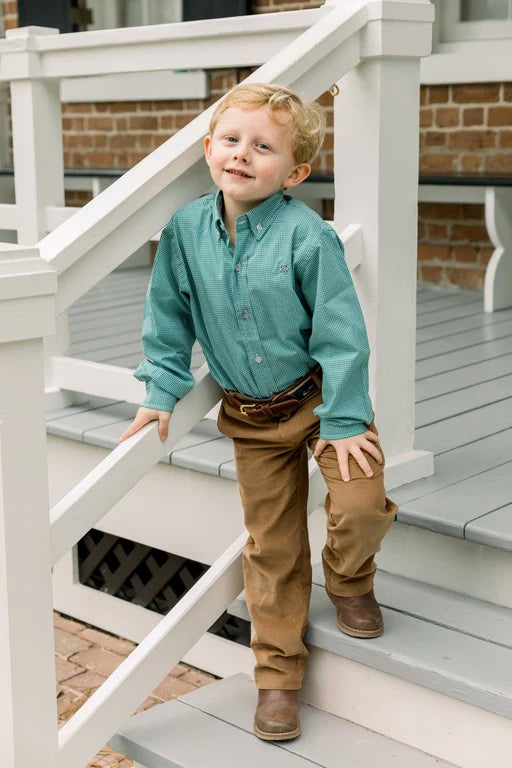 J. Bailey green microcheck button down shirt for boys