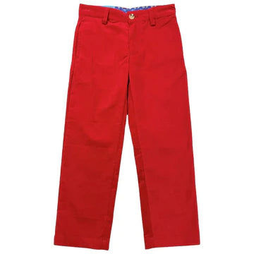 Bailey Boys red corduroy pants with tailored fit, elastic waist, and button closure