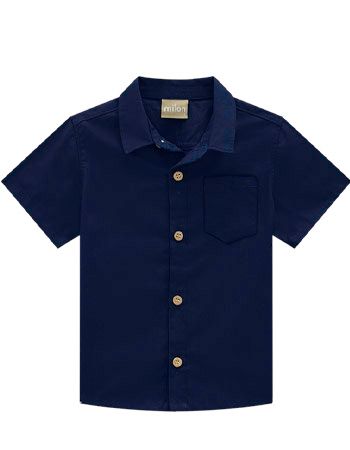 Milon navy short-sleeved button-down shirt with classic button closure