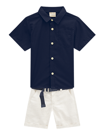 Cream cuffed bermuda shorts with web belt by Milon