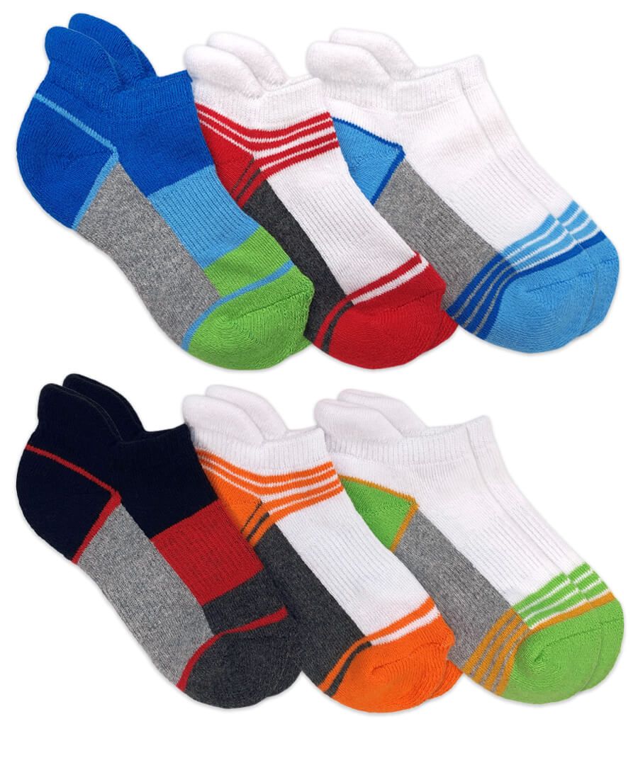 Jefferies Socks Sports Half Cushion Tab Low Cut six-pack in assorted colorblock knit stripes