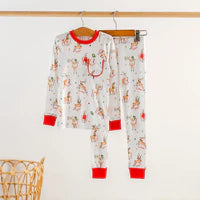 Oh Deer Christmas organic cotton pajama set in soft ribbed fabric, ribbed neckline and elastic waist